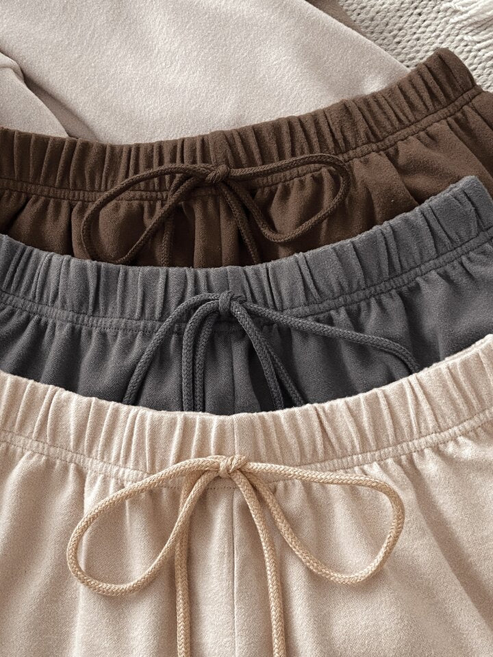 Solid Pullover & Tie Front Shorts Lounge Set XD21