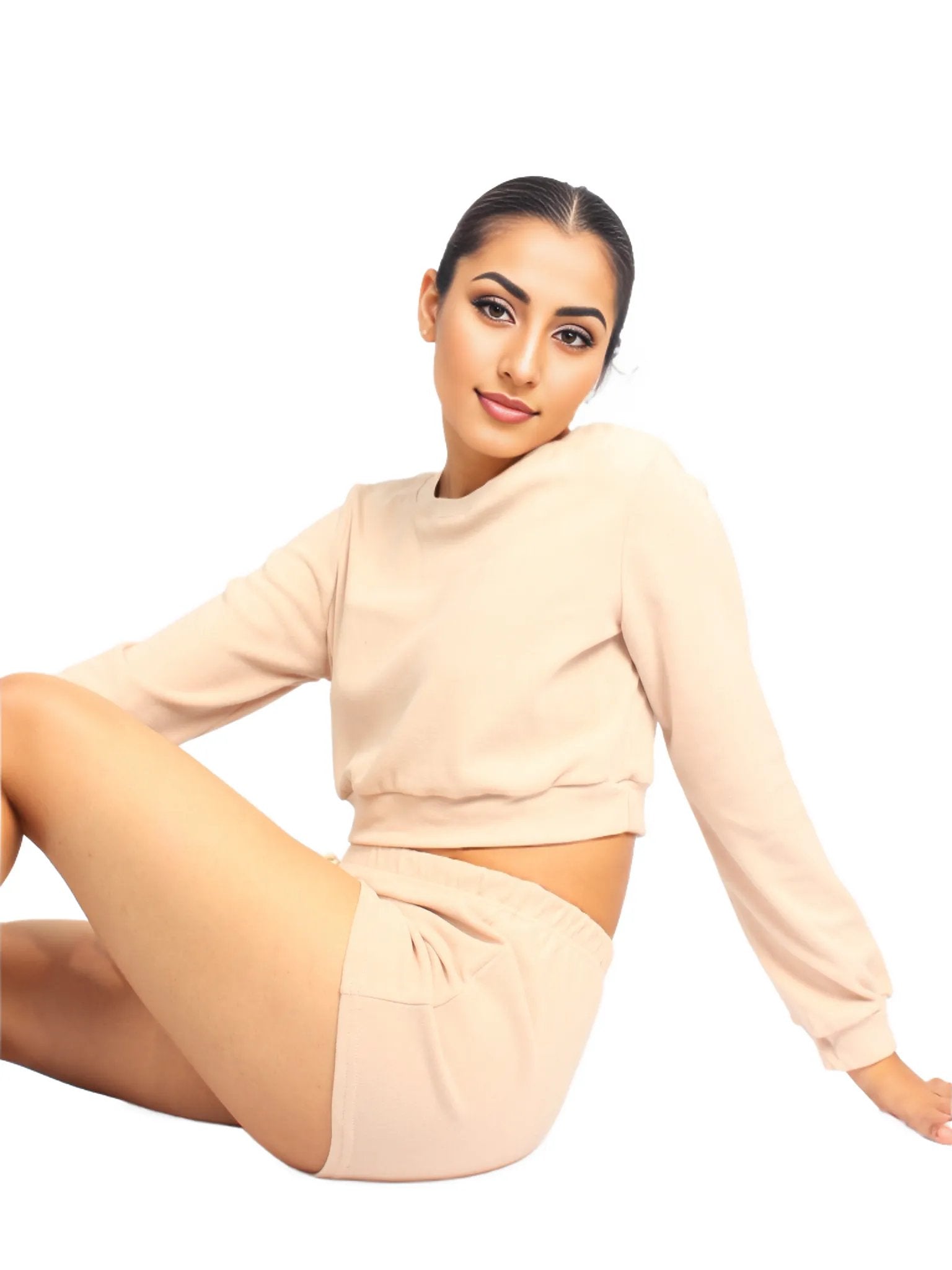 Solid Pullover & Tie Front Shorts Lounge Set XD21