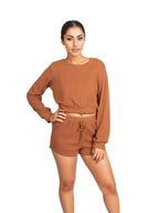Solid Pullover & Tie Front Shorts Lounge Set XD21