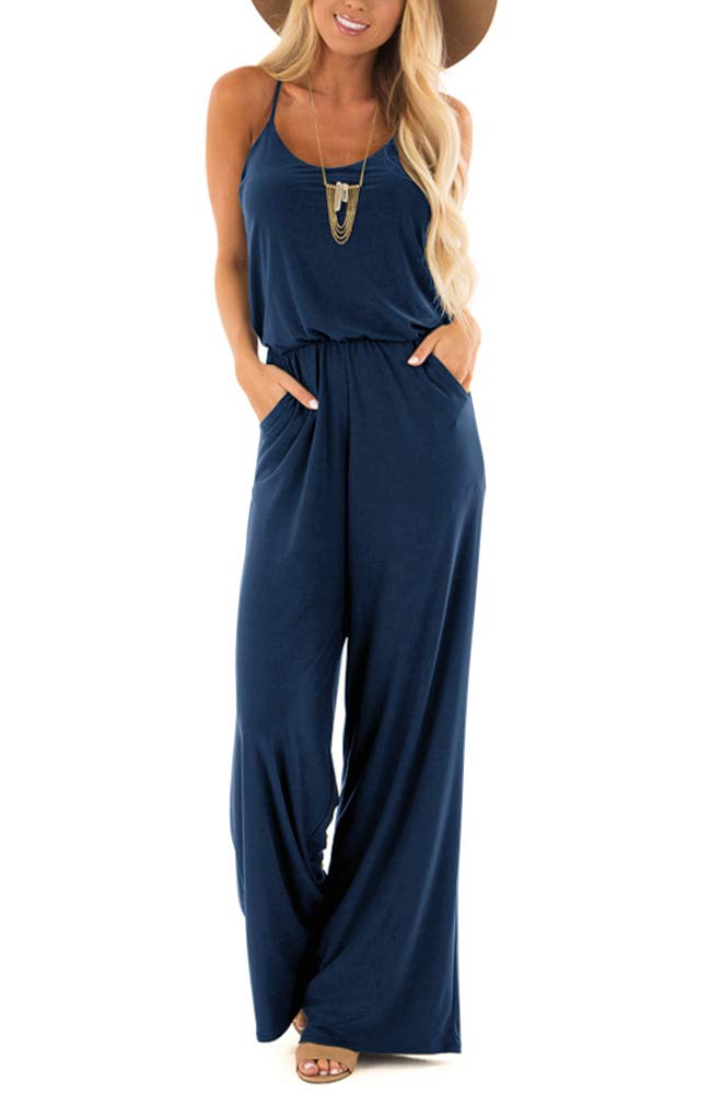 Solid Spaghetti Strap Drawstring Jumpsuit With Pockets XD21