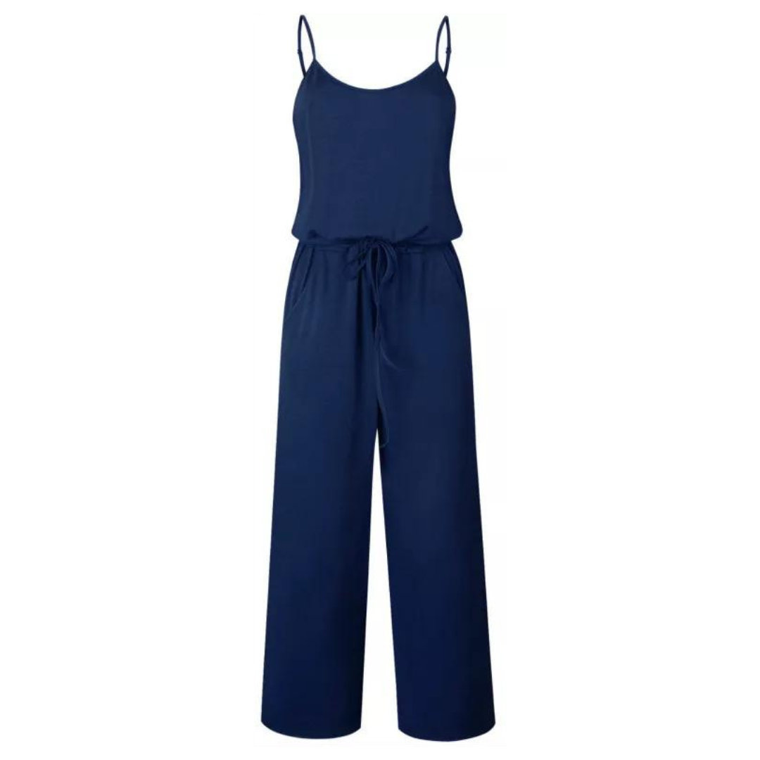 Solid Spaghetti Strap Drawstring Jumpsuit With Pockets XD21