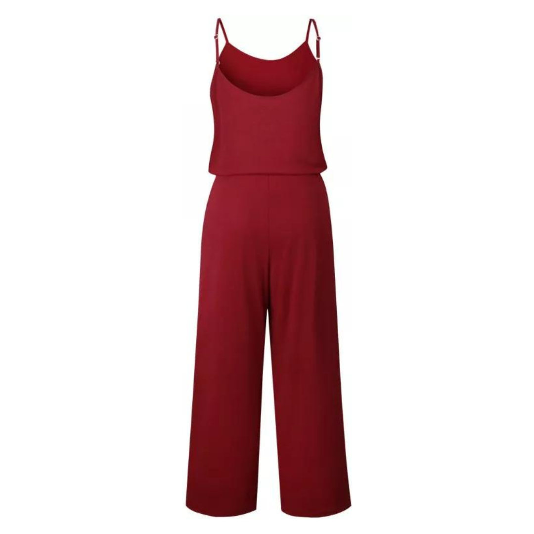 Solid Spaghetti Strap Drawstring Jumpsuit With Pockets XD21