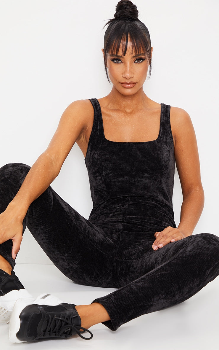 Solid Velvet Skinny Leg Jumpsuit XD21
