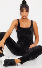 Solid Velvet Skinny Leg Jumpsuit XD21