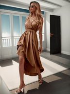 Solid spaghetti strap maxi dress elastic waist XD21