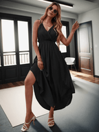 Solid spaghetti strap maxi dress elastic waist XD21