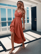 Solid spaghetti strap maxi dress elastic waist XD21