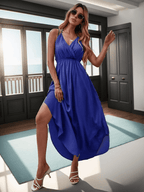Solid spaghetti strap maxi dress elastic waist XD21