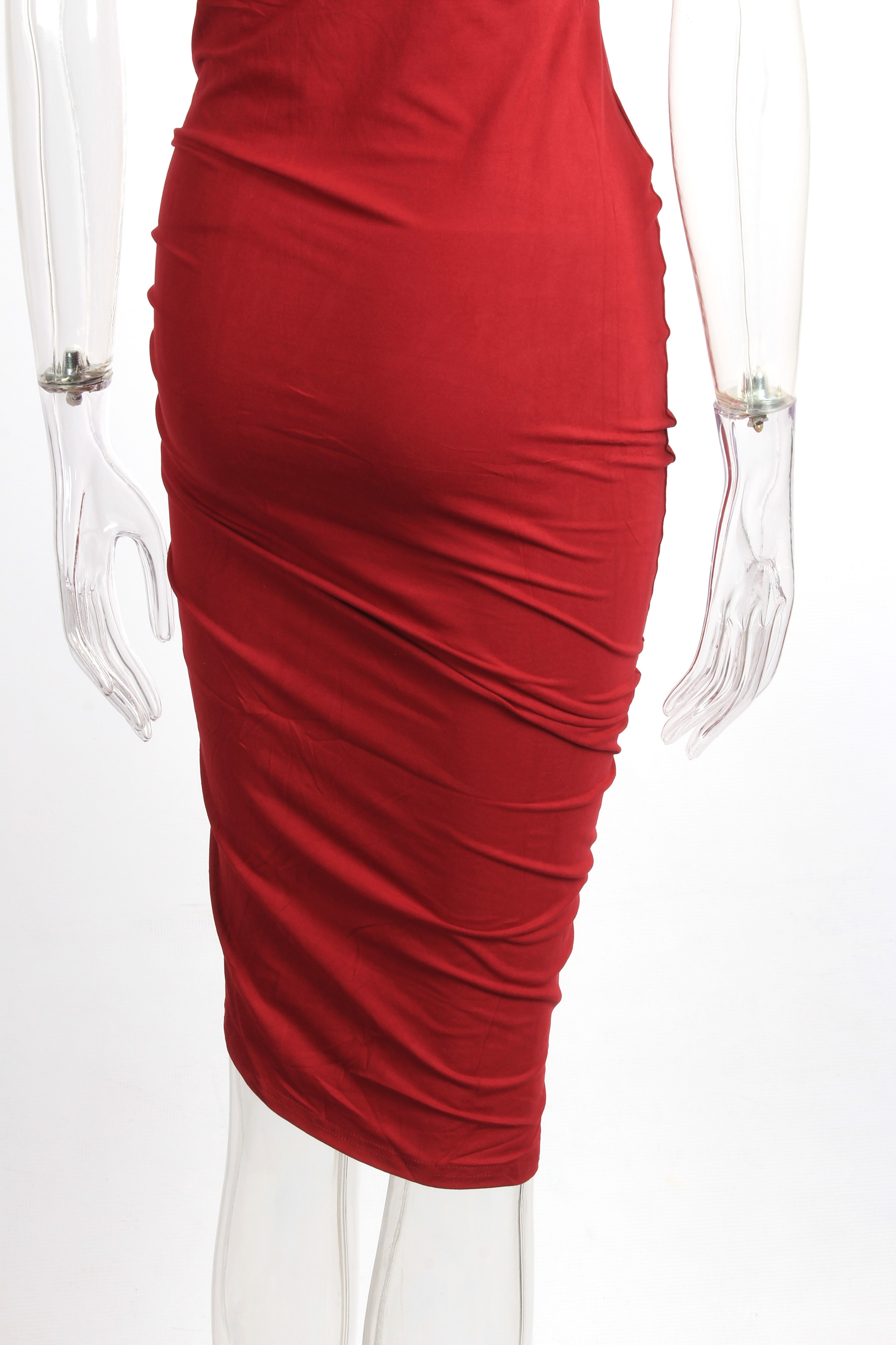 Spaghetti Ruched Drawstring Asymmetrical Dress XD21
