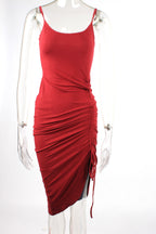 Spaghetti Ruched Drawstring Asymmetrical Dress XD21