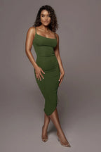 Spaghetti Ruched Drawstring Asymmetrical Dress XD21