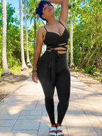 Spaghetti Strap Bandage Wrap Crop Top and Leggings Set XD21