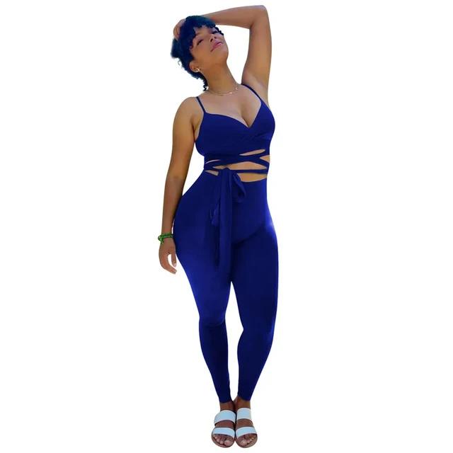 Spaghetti Strap Bandage Wrap Crop Top and Leggings Set XD21