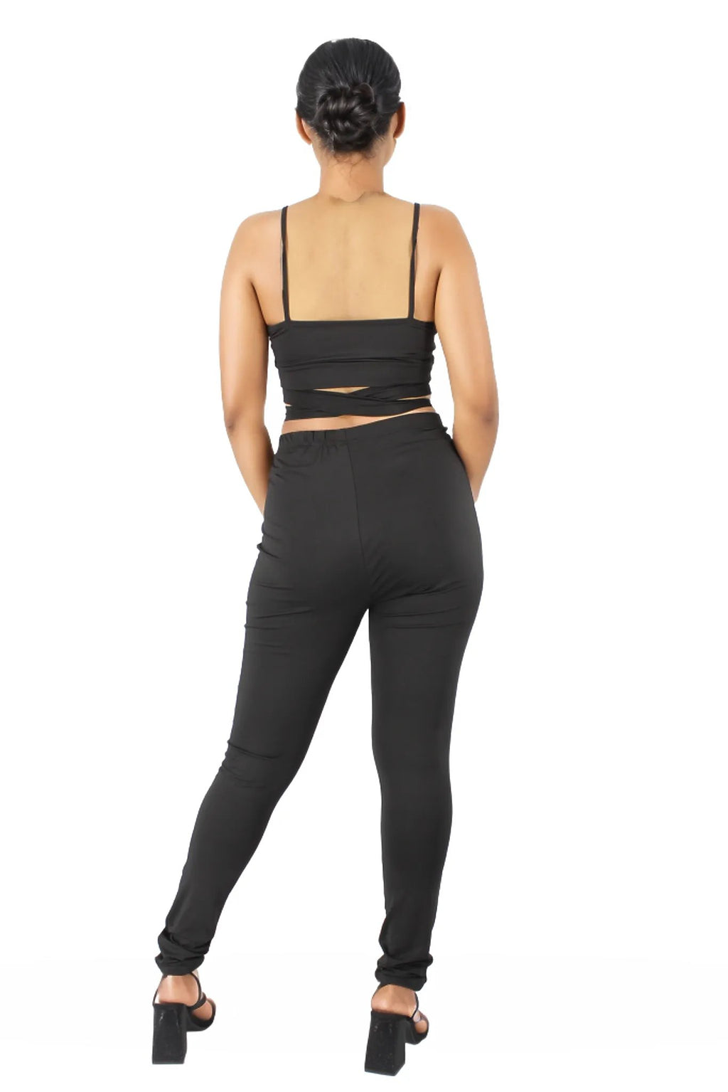 Spaghetti Strap Bandage Wrap Crop Top and Leggings Set XD21