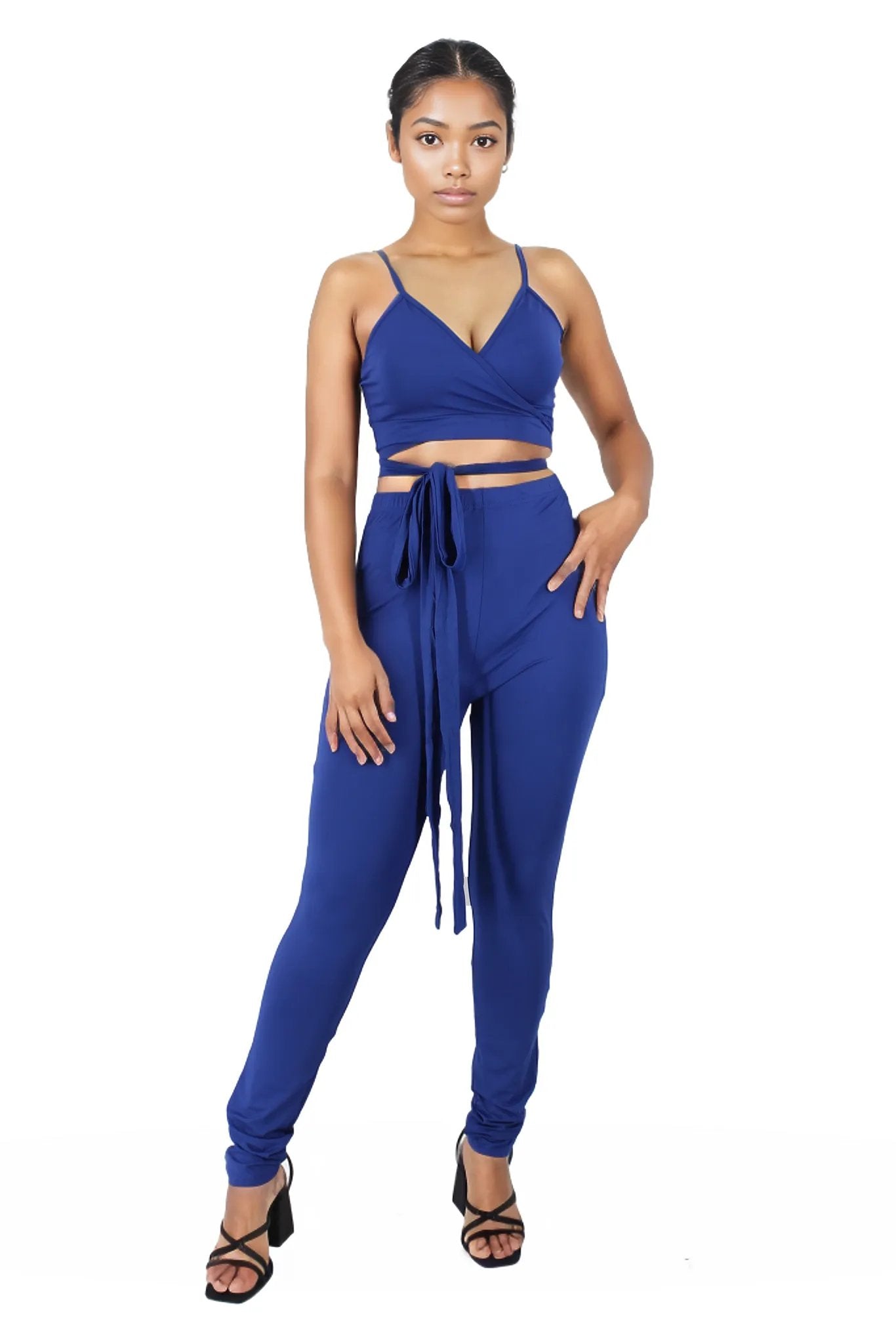 Spaghetti Strap Bandage Wrap Crop Top and Leggings Set XD21