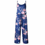 Spaghetti Strap Drawstring Floral Jumpsuit With Pockets XD21