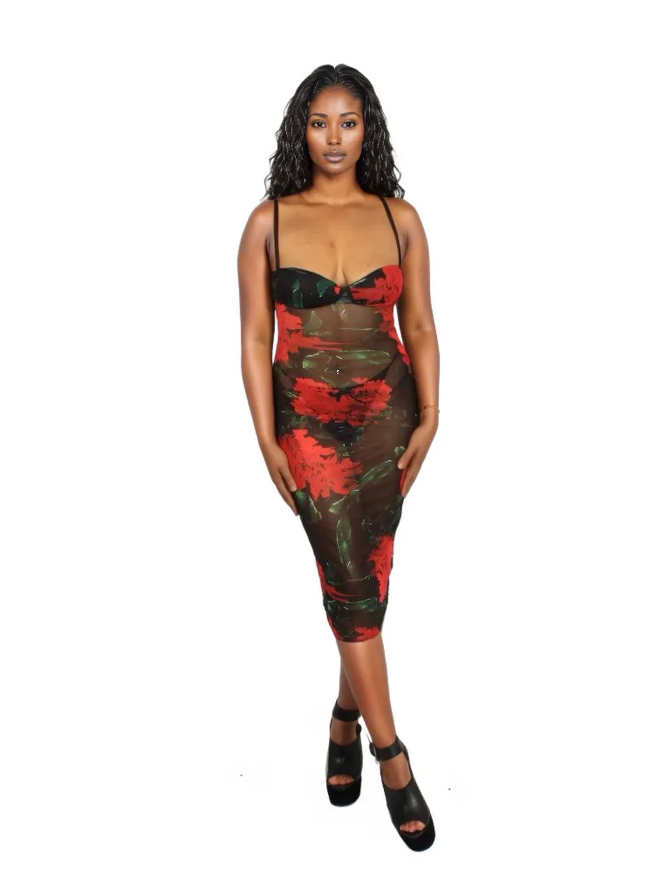 Spaghetti Strap Sheer Bodycon dress XD21