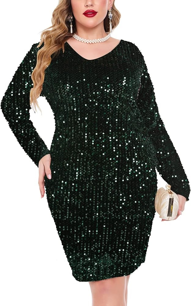 Sparkle Sequin v neck curve mini dress XD21