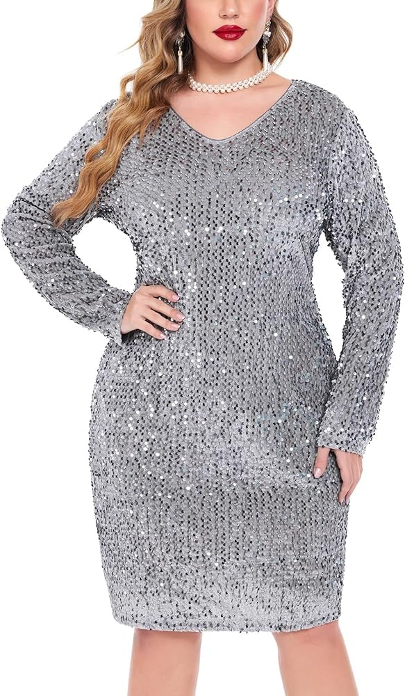 Sparkle Sequin v neck curve mini dress XD21