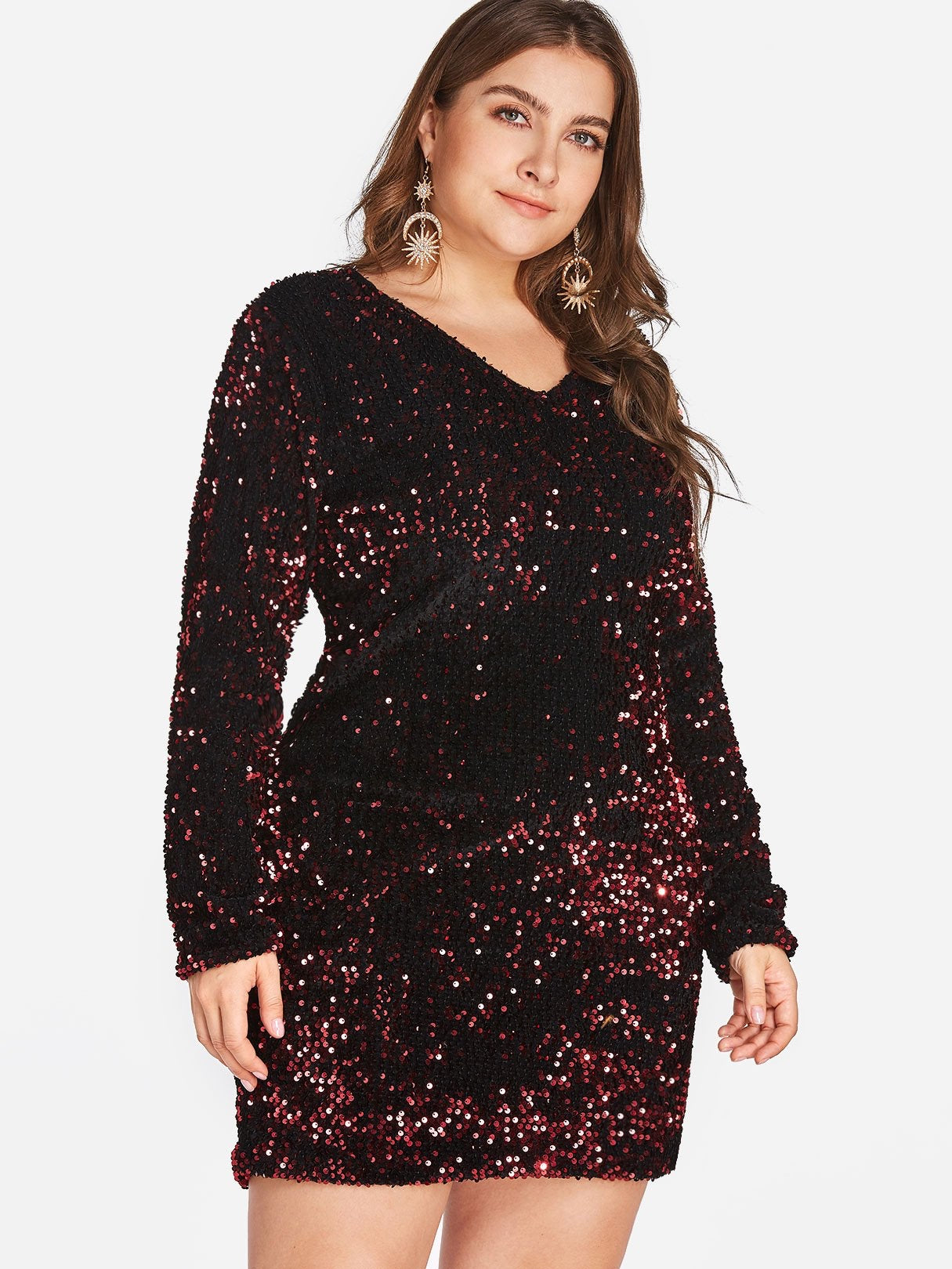 Sparkle Sequin v neck curve mini dress XD21