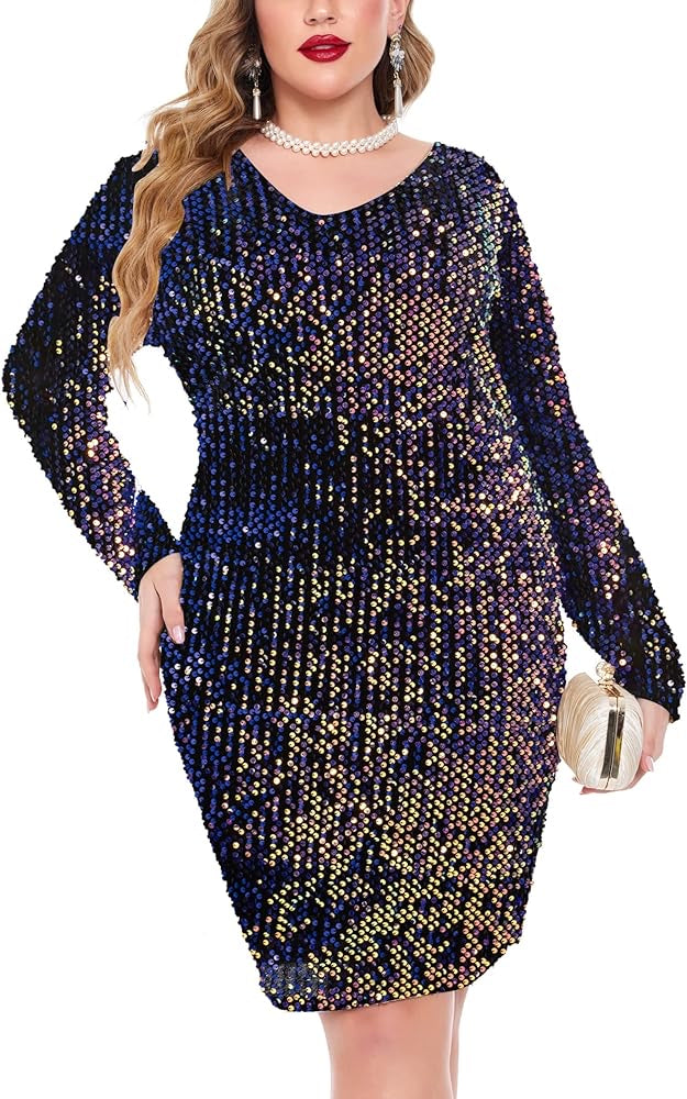 Sparkle Sequin v neck curve mini dress XD21