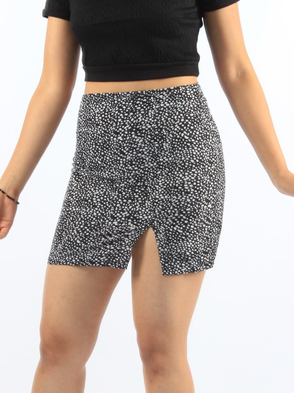 Split Hem Dalmatian Print Mini Skirt XD21
