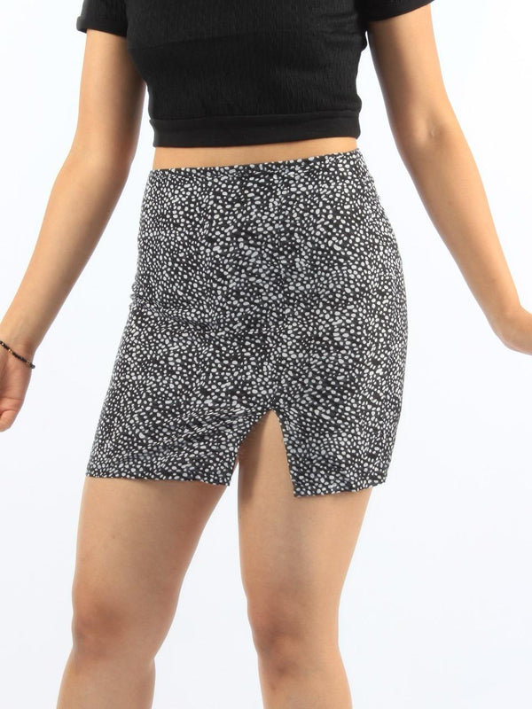 Split Hem Dalmatian Print Mini Skirt