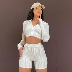 Sport Top And Shorts Set With Round Neck XD21