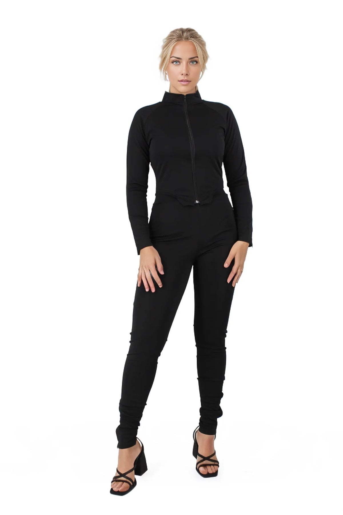 Sporty Asymmetrical Long Sleeve Crop Top and Leggings Set XD21