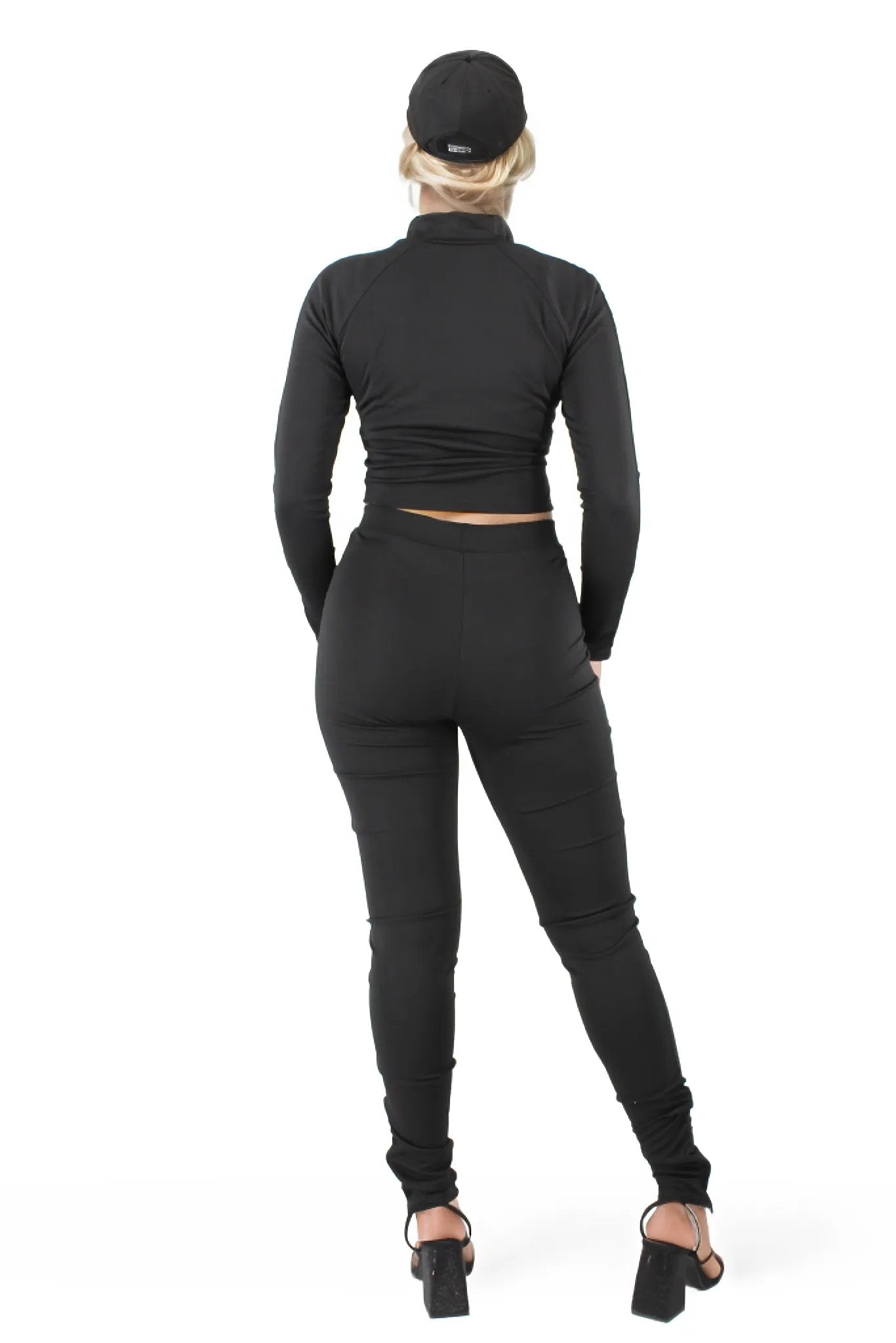 Sporty Asymmetrical Long Sleeve Crop Top and Leggings Set XD21