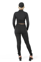 Sporty Asymmetrical Long Sleeve Crop Top and Leggings Set XD21