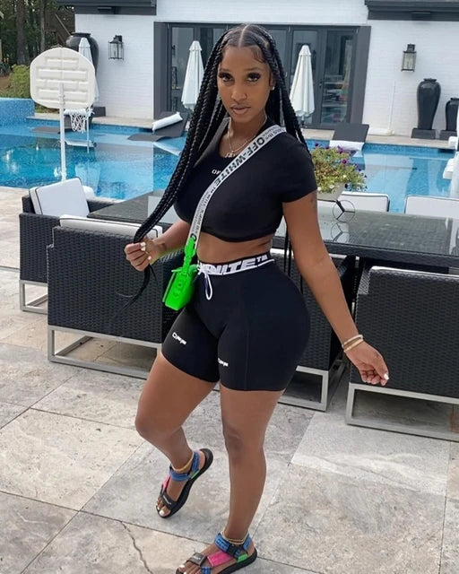 Sporty Graphic Letter Off White Two Piece Set XD21