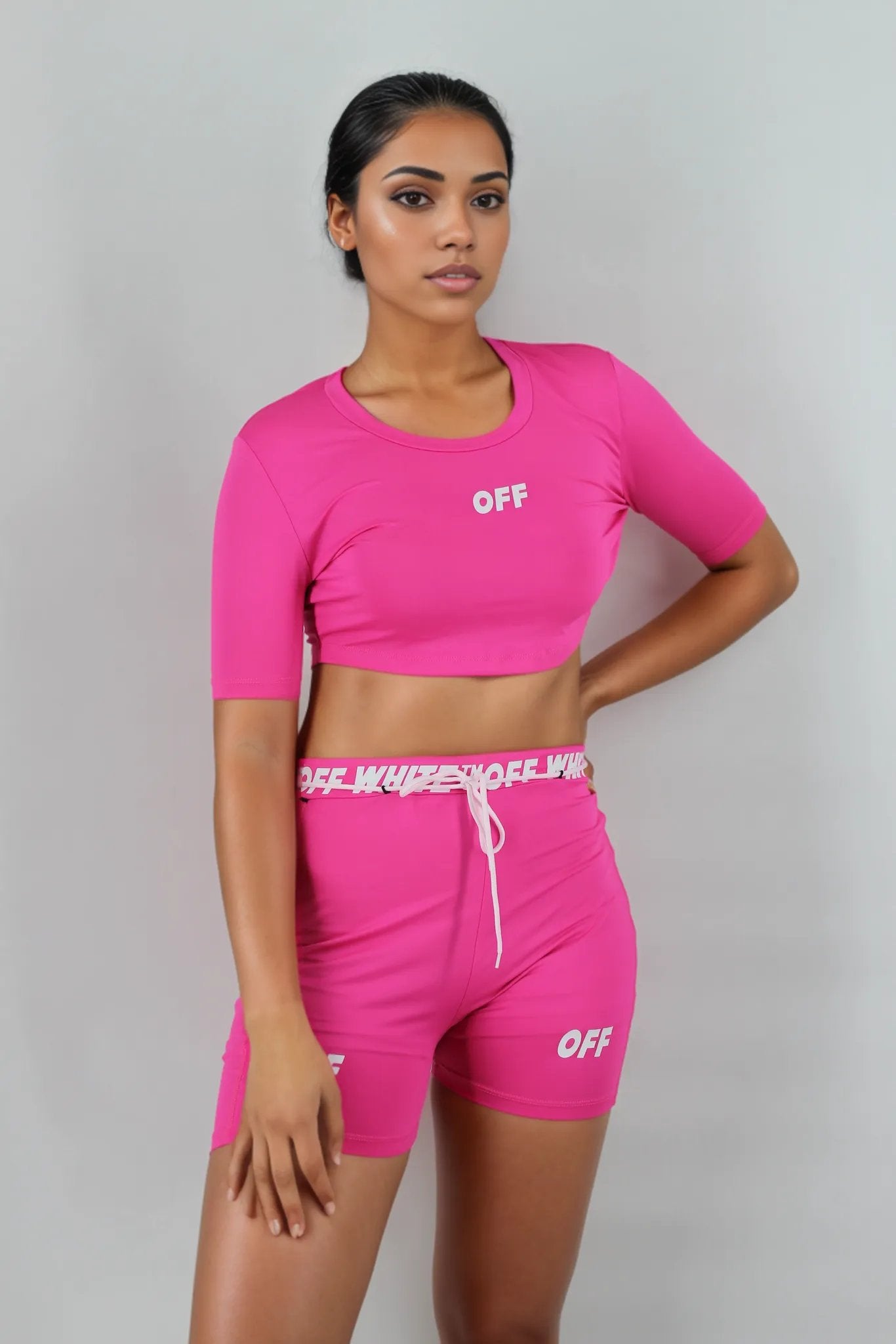 Sporty Graphic Letter Off White Two Piece Set XD21