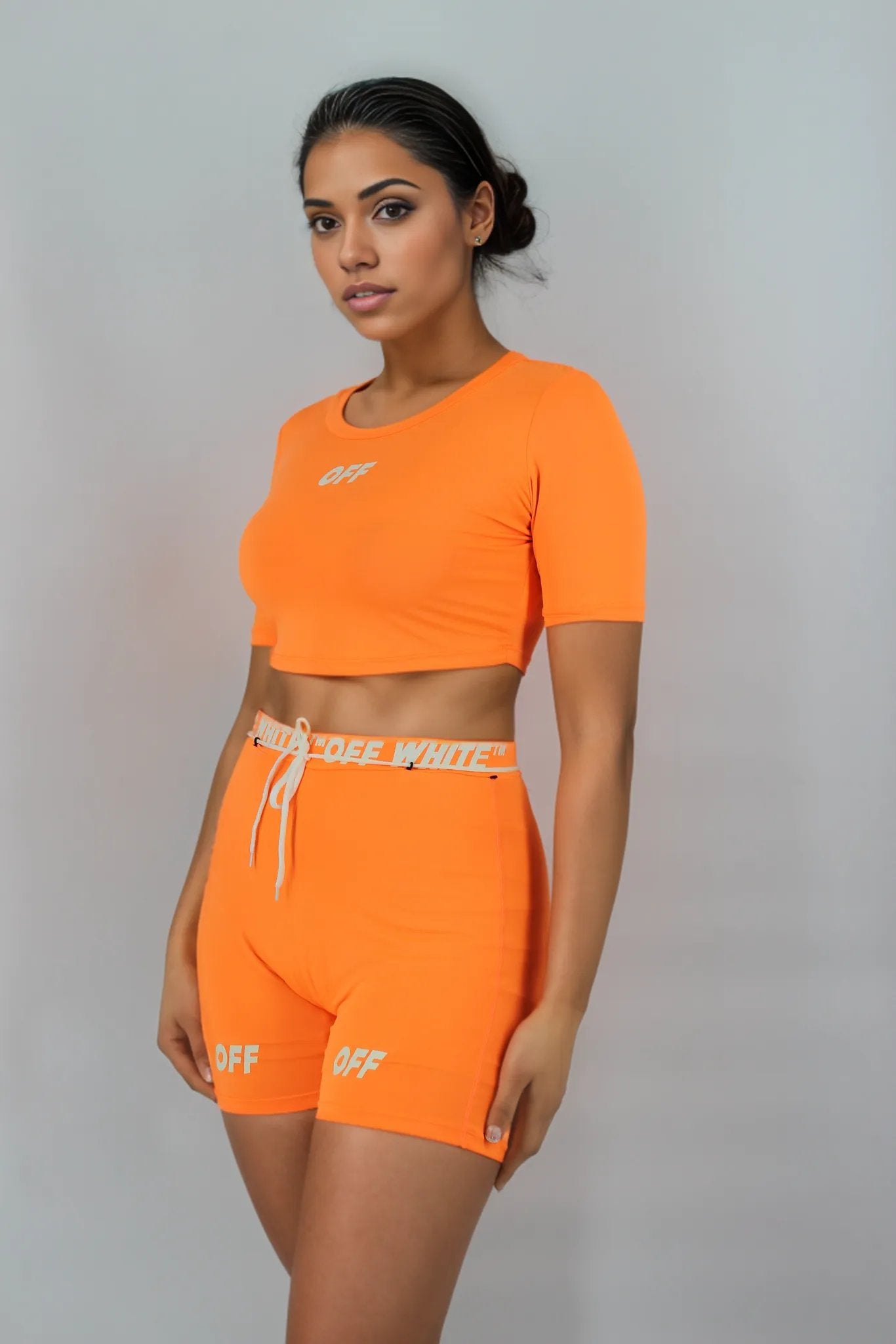 Sporty Graphic Letter Off White Two Piece Set XD21