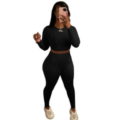 Sporty Long Sleeve Crop Top and Leggings Set XD21