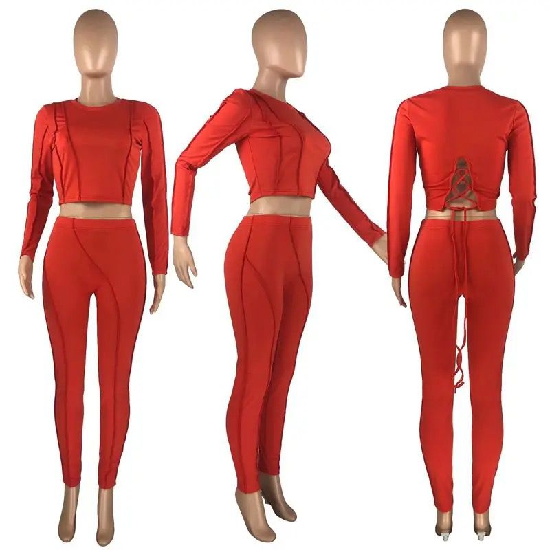 Sporty Long Sleeve Crop Top and Leggings Set XD21