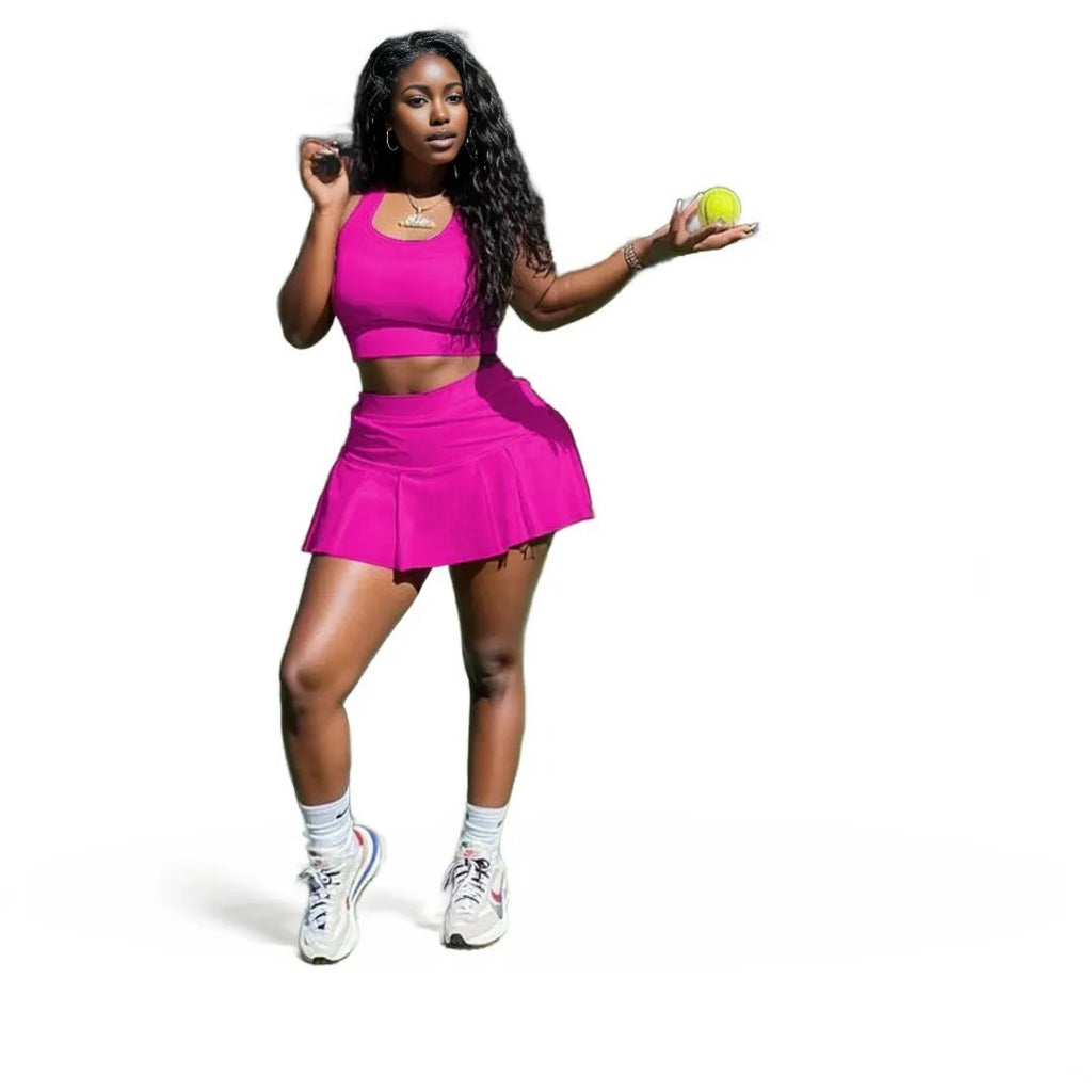 Sporty Pleated Mini Skirt Sports Bra Set XD21
