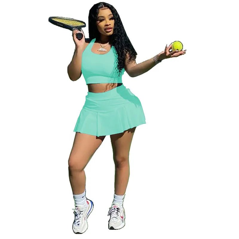 Sporty Pleated Mini Skirt Sports Bra Set XD21