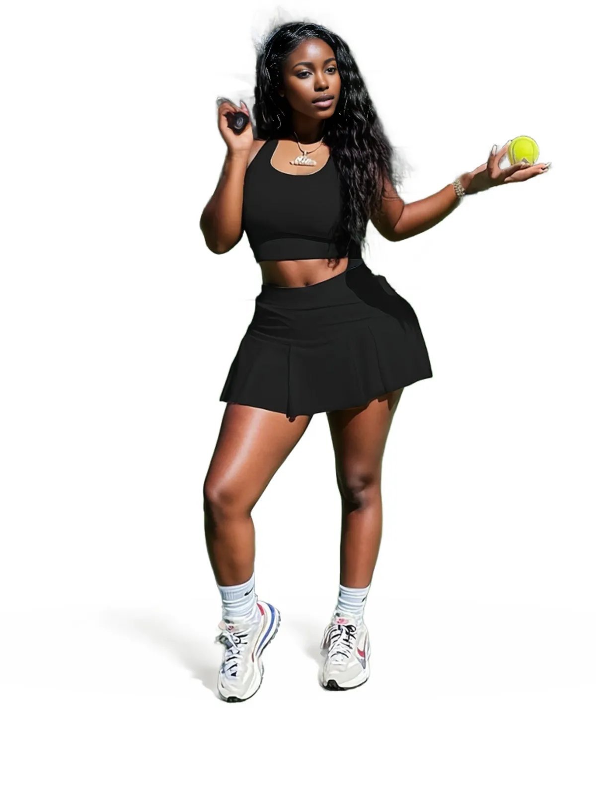 Sporty Pleated Mini Skirt Sports Bra Set XD21