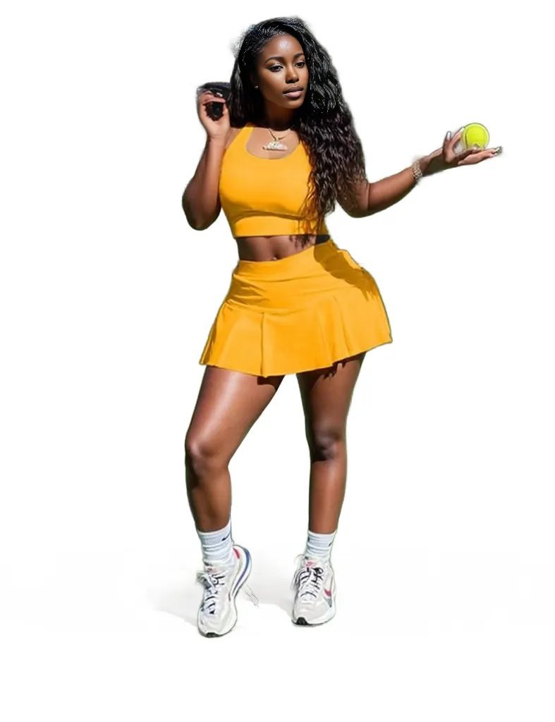 Sporty Pleated Mini Skirt Sports Bra Set XD21