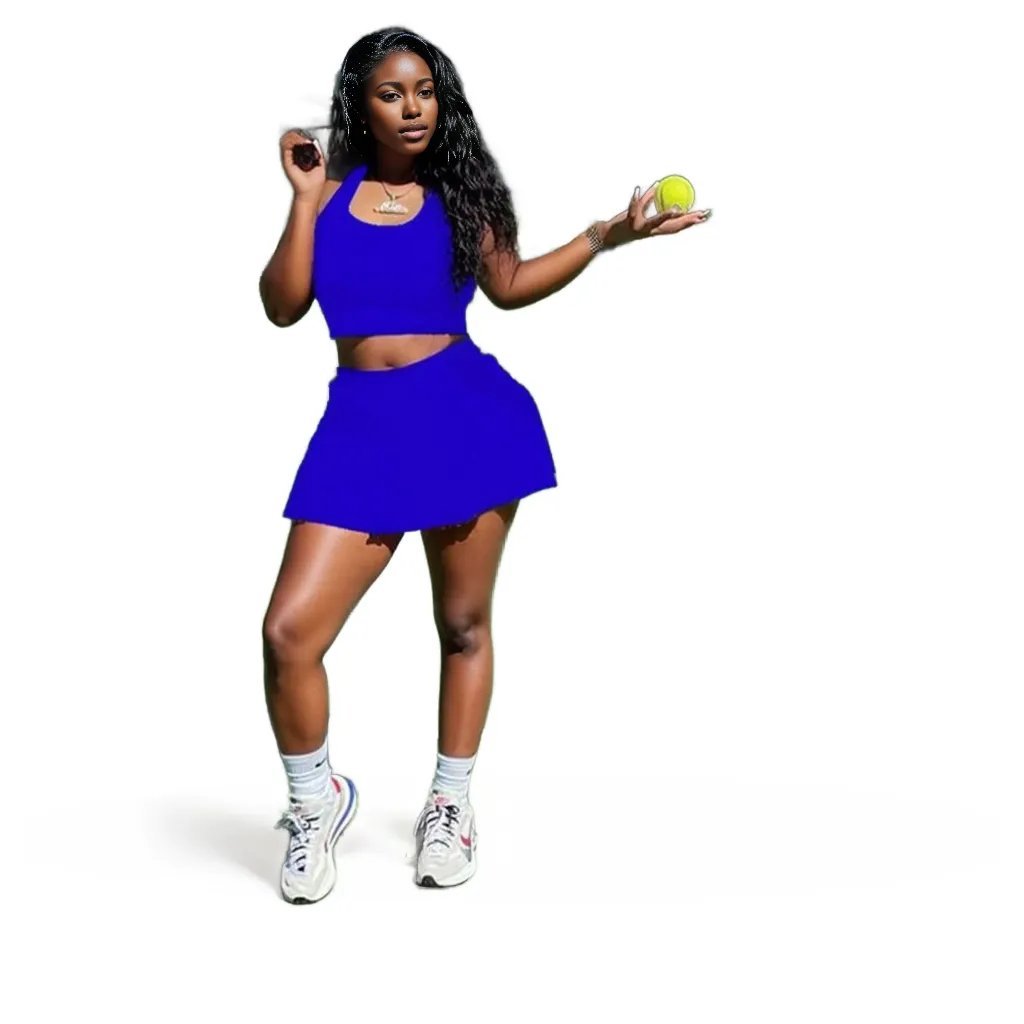 Sporty Pleated Mini Skirt Sports Bra Set XD21