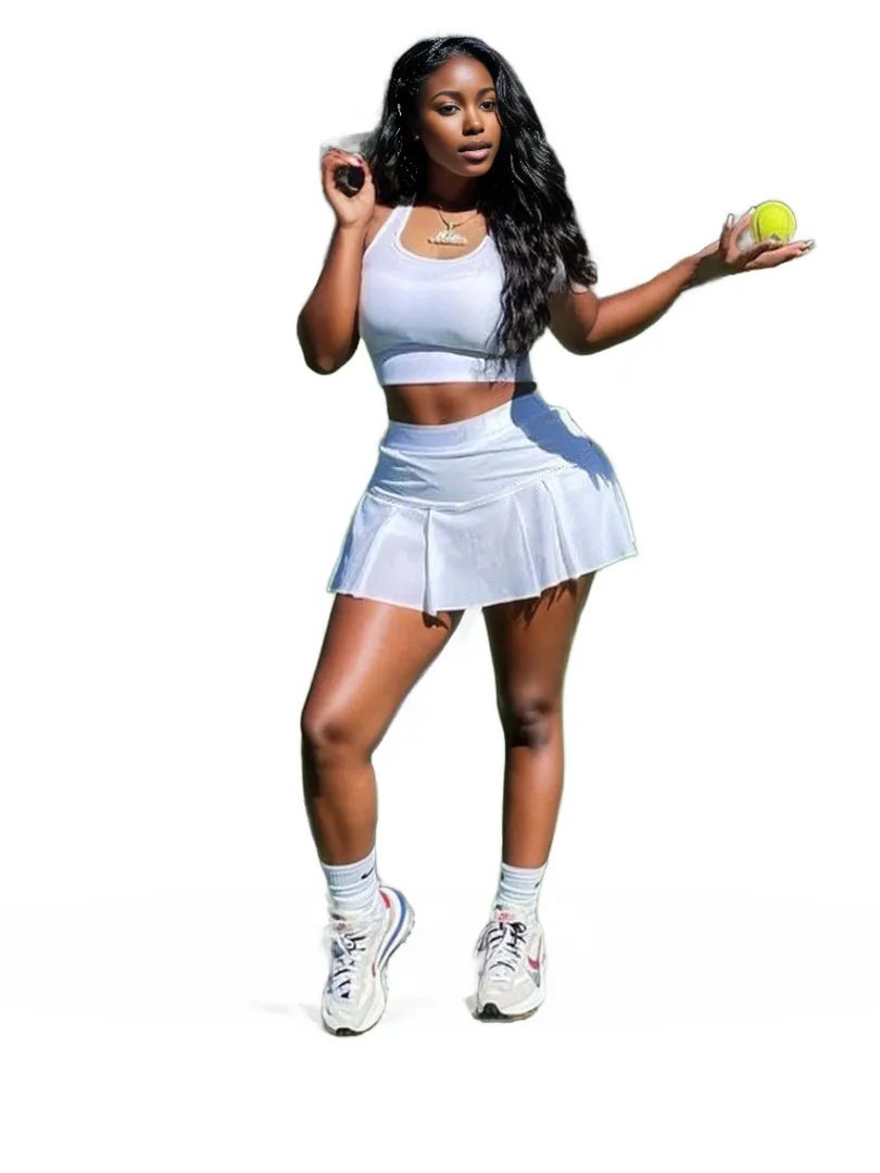 Sporty Pleated Mini Skirt Sports Bra Set XD21