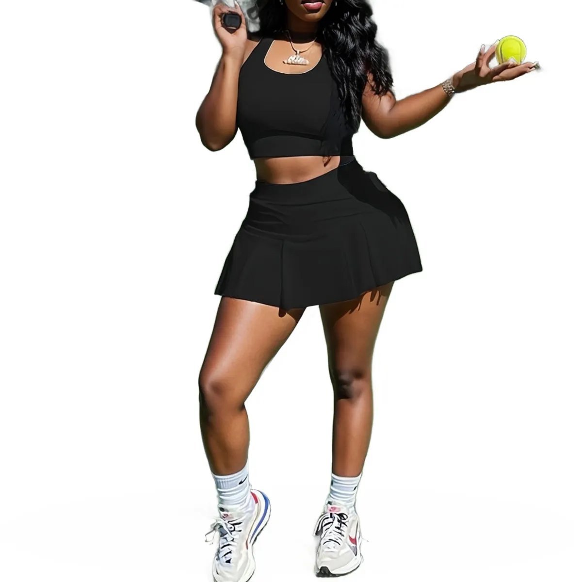 Sporty Pleated Mini Skirt Sports Bra Set XD21