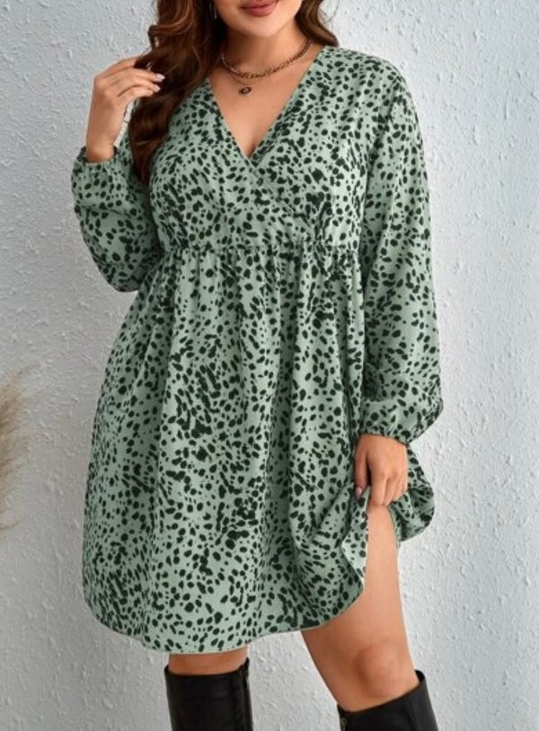 Spot printed long sleeve mini dress