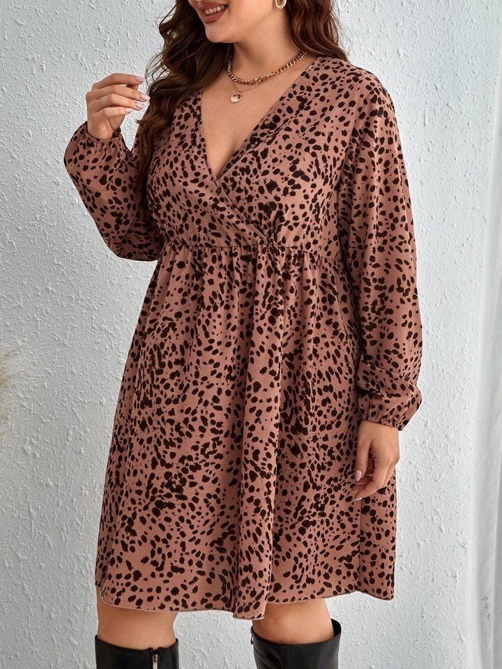 Spot printed long sleeve mini dress XD21
