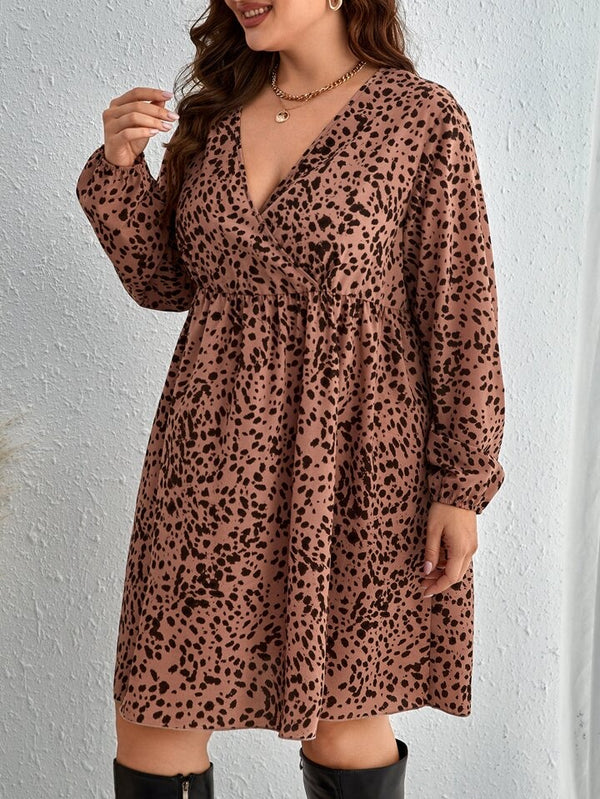 Spot printed long sleeve mini dress