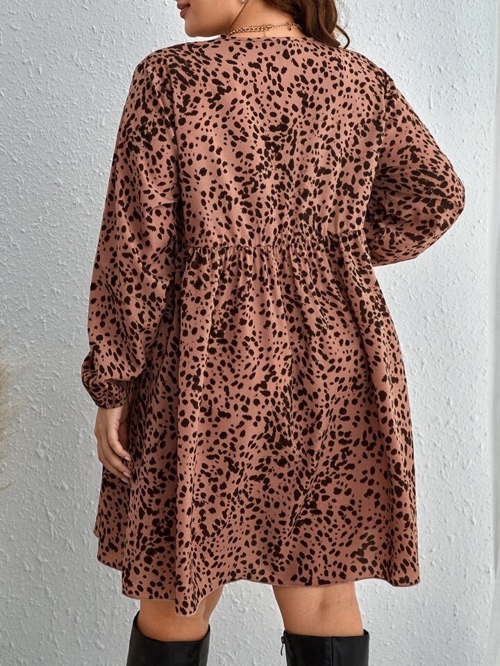 Spot printed long sleeve mini dress XD21