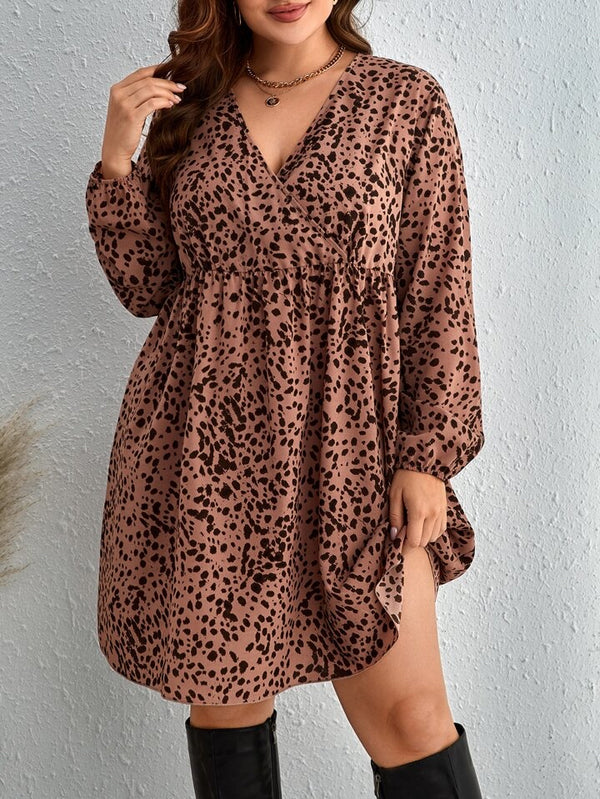 Spot printed long sleeve mini dress