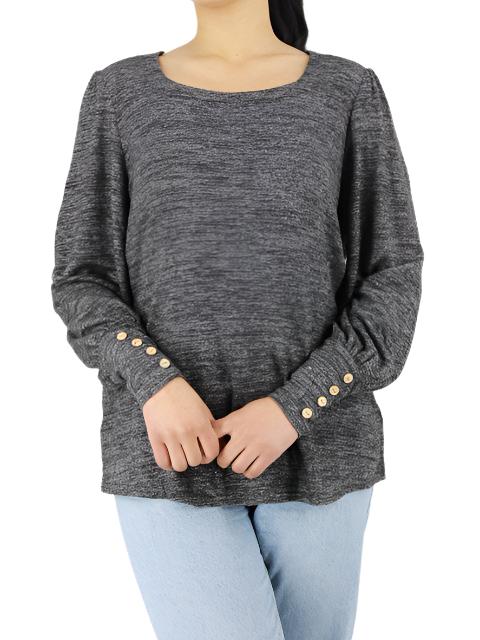 Square Neck Bishop Sleeve Sweater Top (grey&brown images) XD21