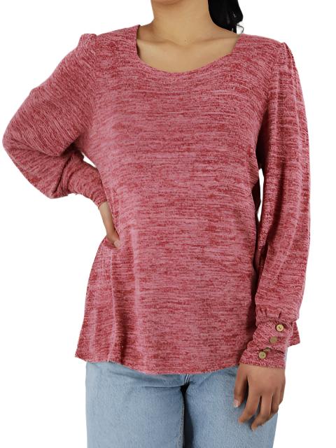 Square Neck Bishop Sleeve Sweater Top (grey&brown images) XD21